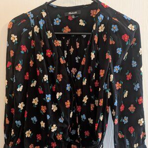 Madewell Wrap Top in Pressed Flowers Size XXS Floral 3/4 Sleeve Tie Crop Blouse